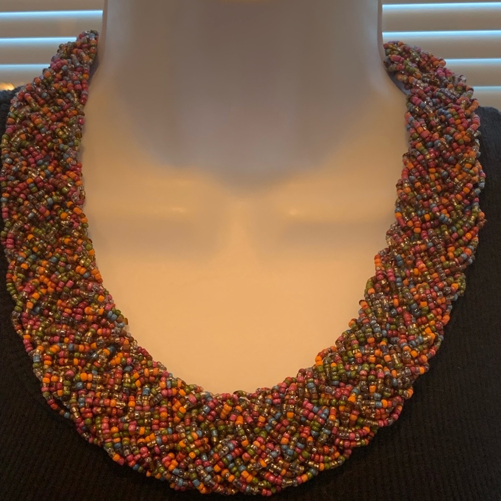 Beautifully Braided Multicolor Bead Necklace - image 1